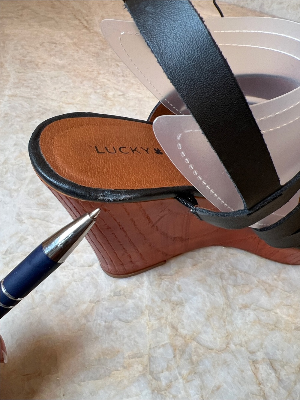 Lucky Brand Black Strappy Wood-Platform Wedge Sandals. Leather upper - Picture 8 of 8